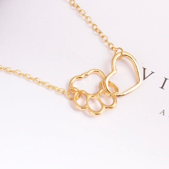 NEW!💙💎💛🐾PAW PRINT HEART NECKLACE🐾💛💎💙GOLDEN - Picture 5 of 8